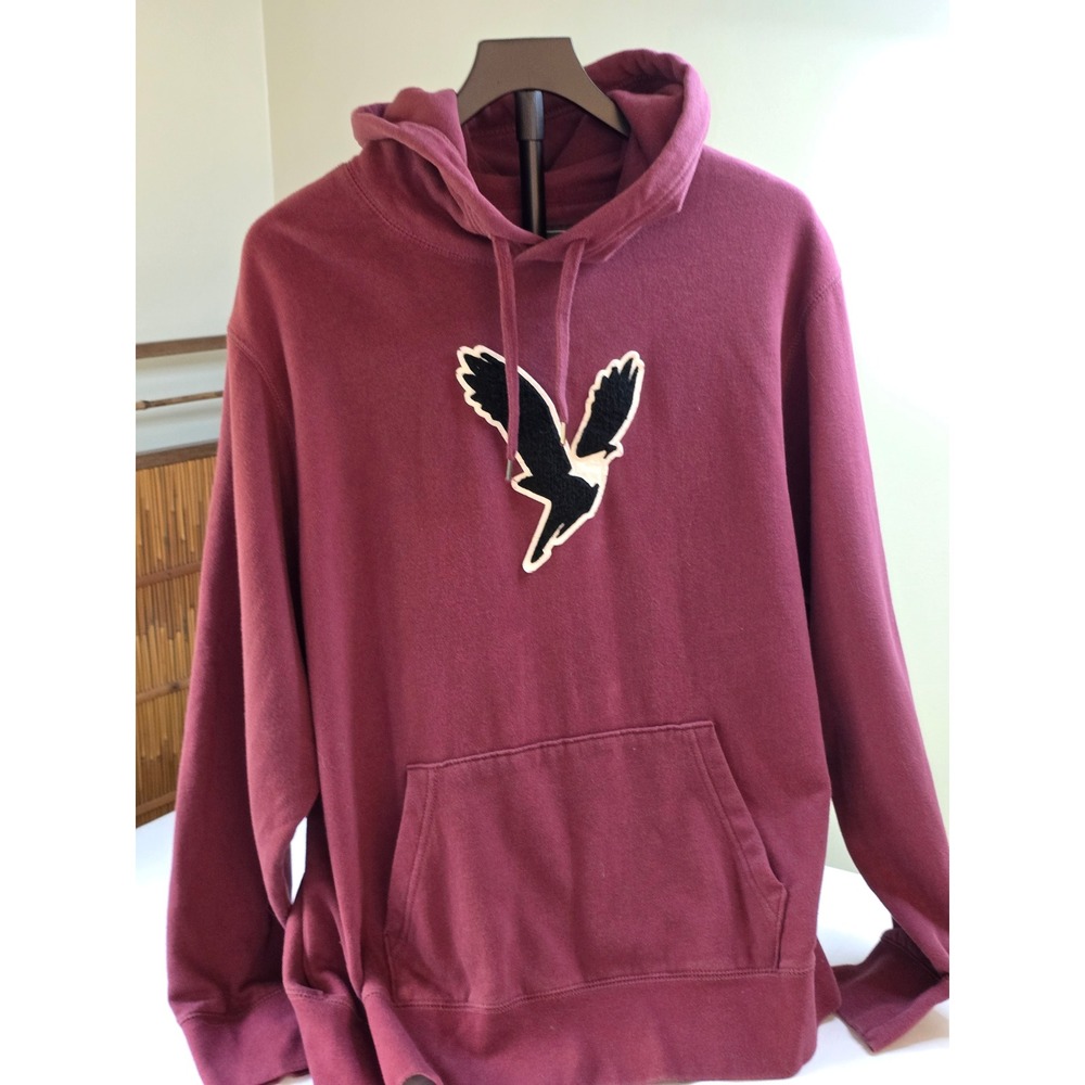 American Eagle Mens XL Burgundy Fleece Hoodie Chenille Eagle Patch Pullover